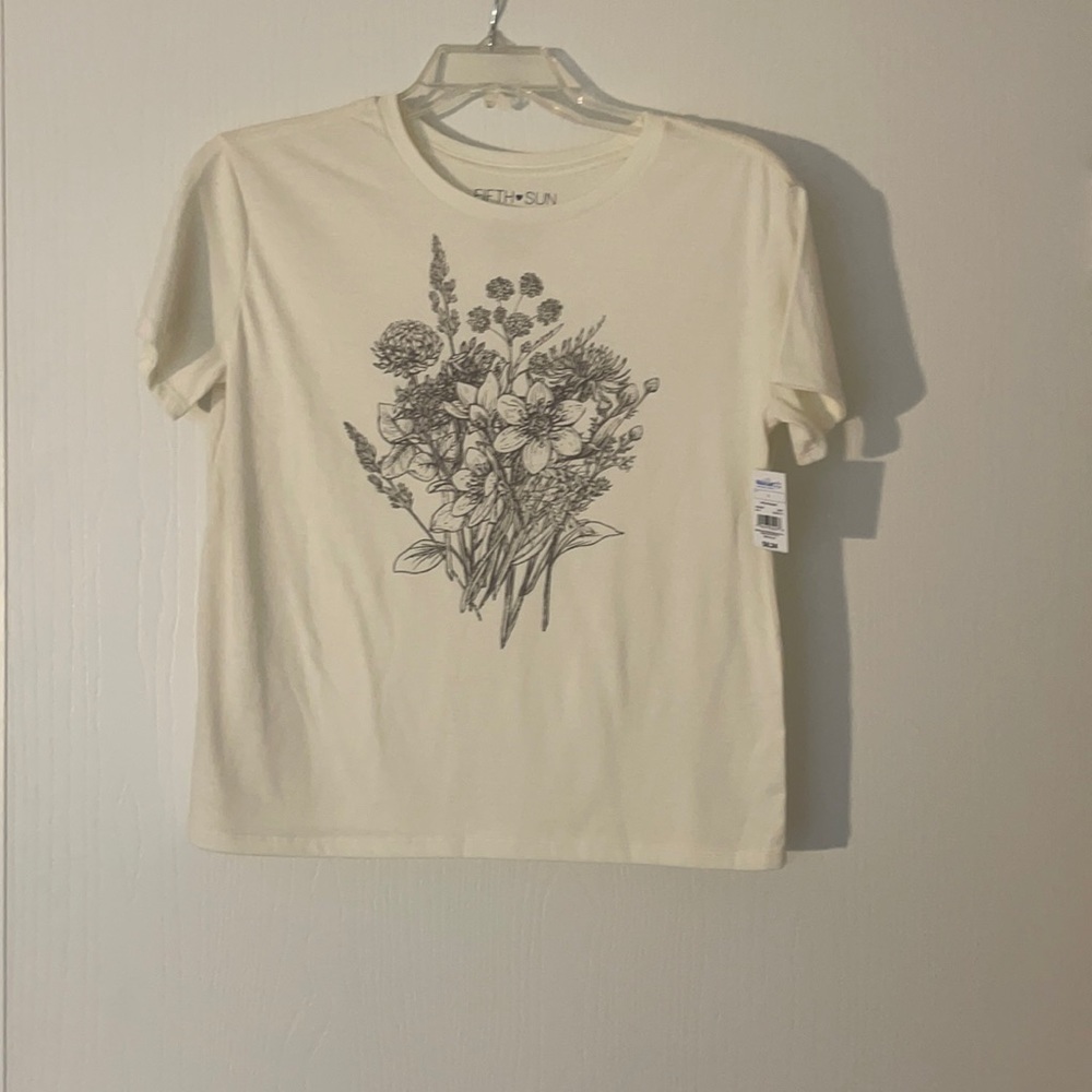 NWT White Tee with Flowers